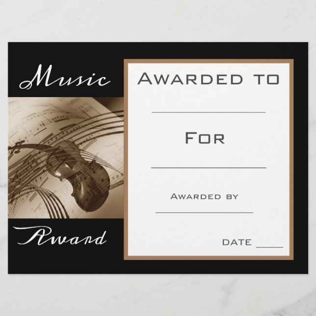 Musiklärare i Cute Music Violin Award Certificate (Framsida)