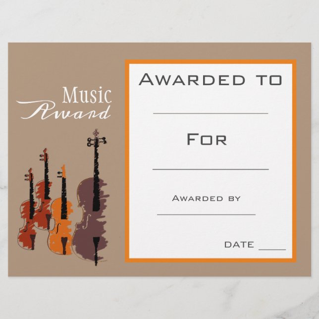 Musiklärare i Cute Music Violin Award Certificate (Framsida)
