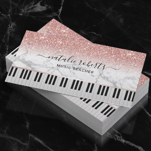 Musiklärare Marble Ro Guld Glitter Piano Nycklar Visitkort
