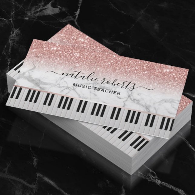 Musiklärare Marble Ro Guld Glitter Piano Nycklar Visitkort (Skapare uppladdad)