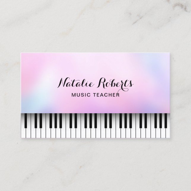 Musiklärare Piano Nycklar Elegant Dreamy Rosa Ombr Visitkort (Framsida)