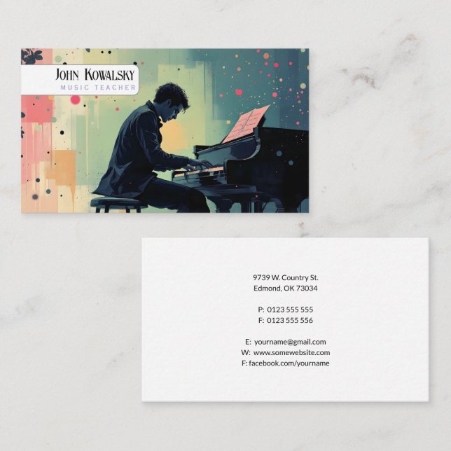 Musiklärare | Piano Nycklar Visitkort (Fram/baksida)