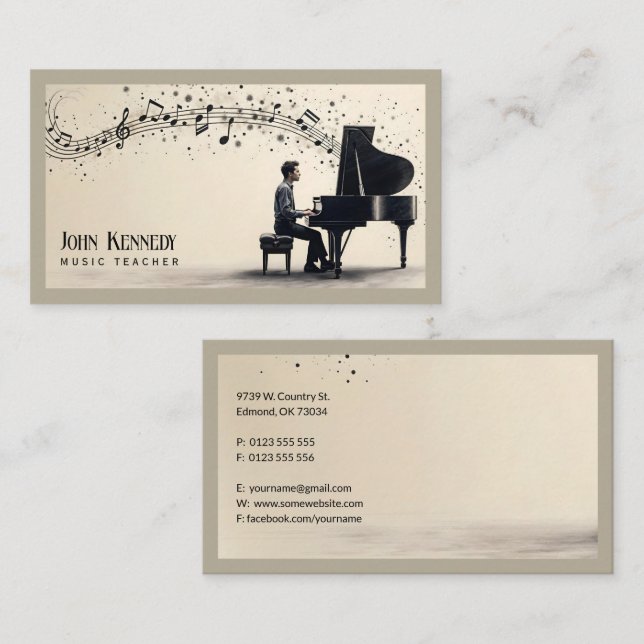 Musiklärare | Piano Nycklar Visitkort (Fram/baksida)