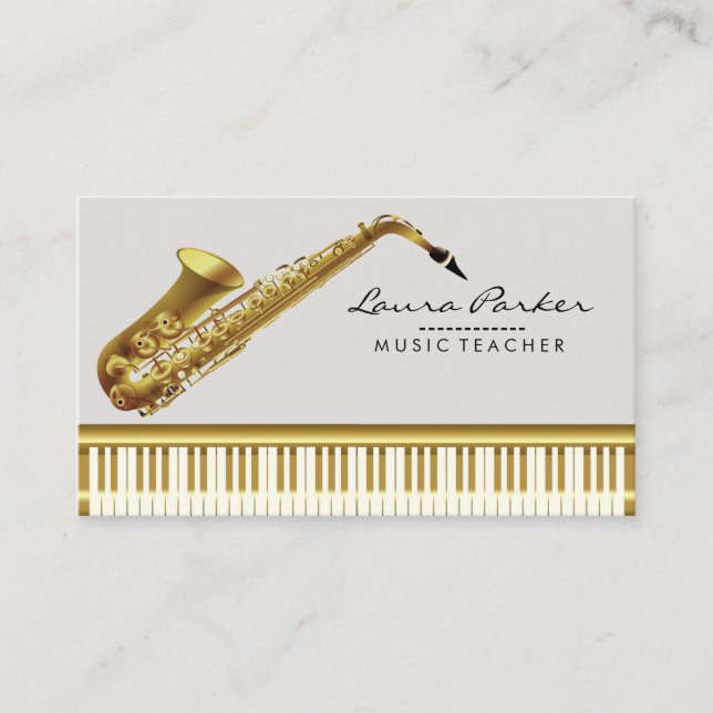 Musiklärare Piano Tangentbord Saxophone Musiker Visitkort (Framsida)