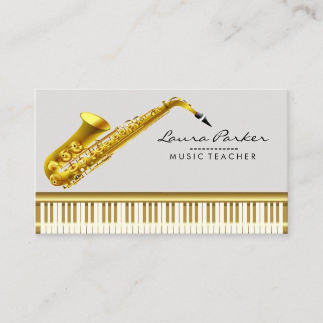 Musiklärare Piano Tangentbord Saxophone Musiker Visitkort (Framsida)