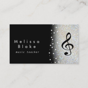 musiklärare silver shade faux glitter visitkort