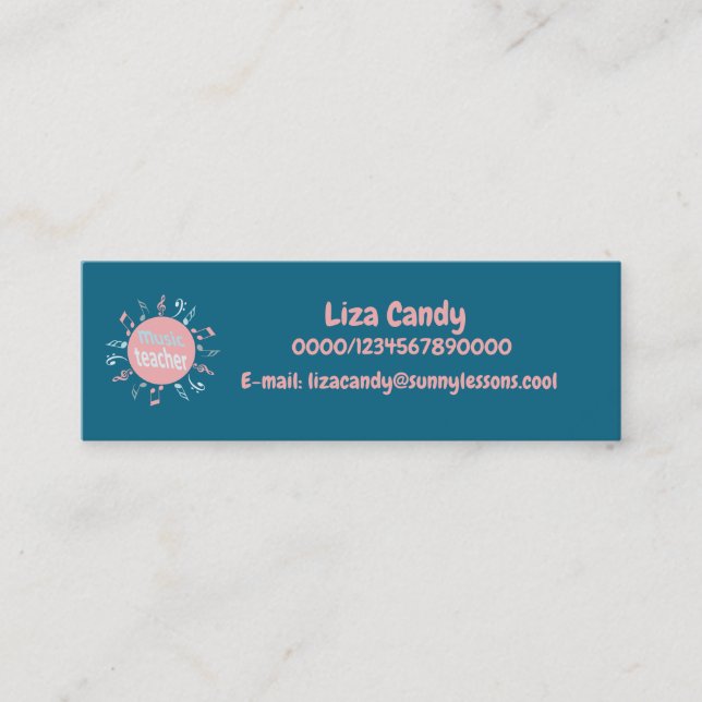 Musiklärarens elegant noterar blått bakgrundsbuss mini visitkort (Framsida)