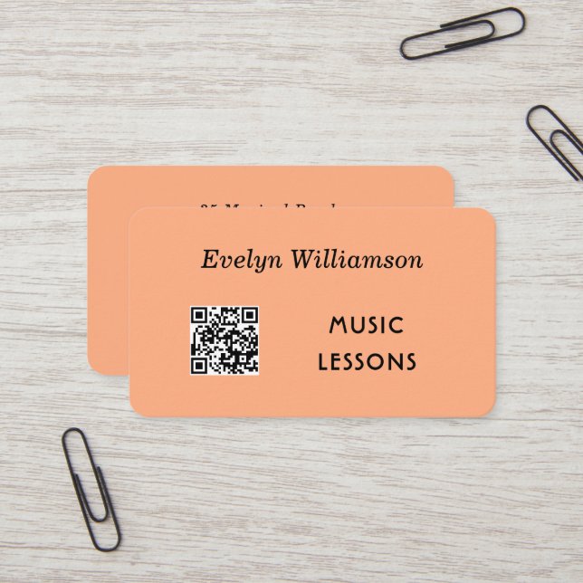 Musiklärarens QR-kod Stilig Peach Visitkort (Fram/Back In Situ)