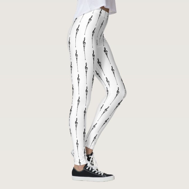 Musikmotiv Smältande Diskantnyckel Svart och Vitt Leggings (Höger)