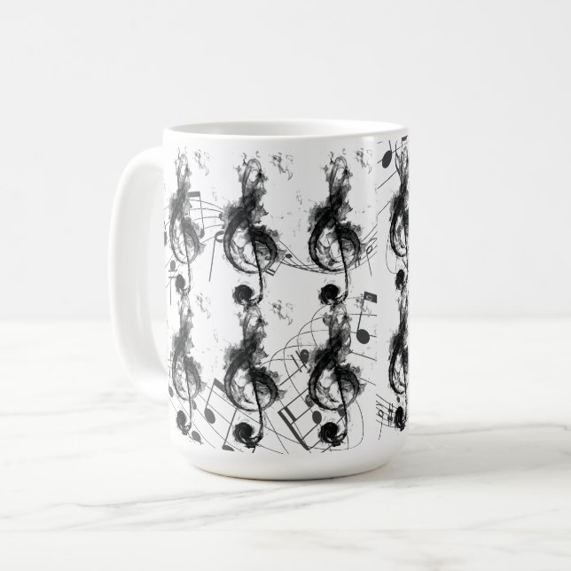 Musiknos, svart- och vit rökeffekt kaffemugg (Framsida vänster)