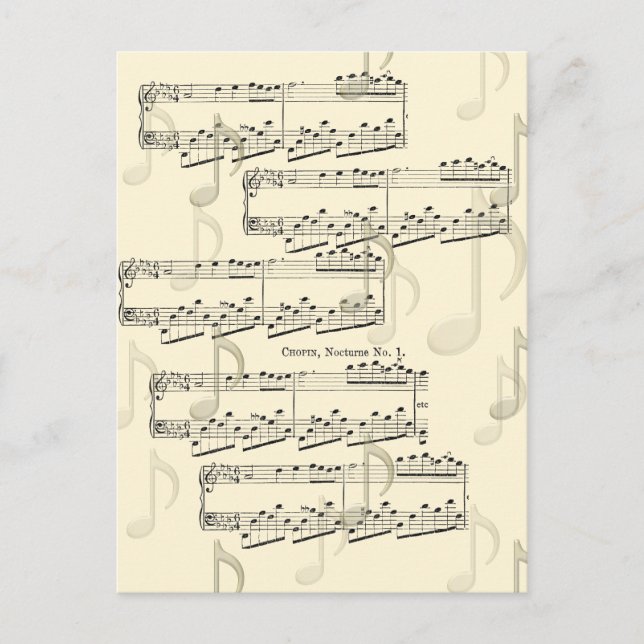 Musiknot Chopin Romantisk Nocturne Vykort (Framsida)