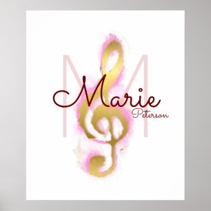 Musiknot (golden treble clef), gigablott monogram poster