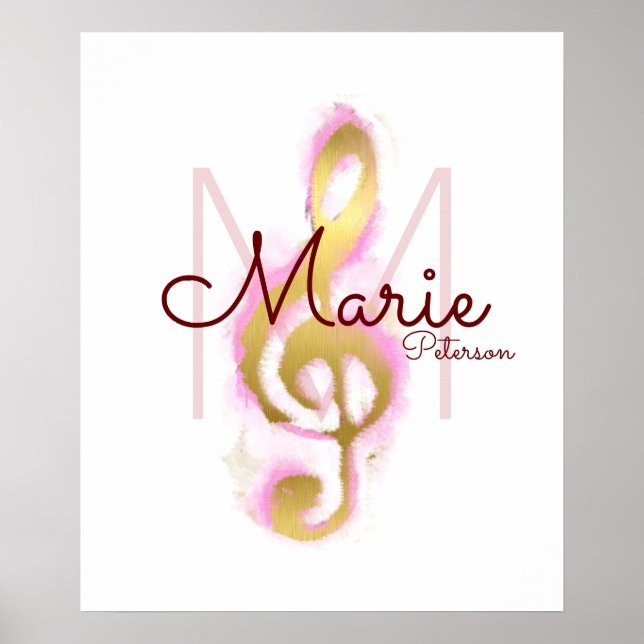 Musiknot (golden treble clef), gigablott monogram poster (Framsidan)