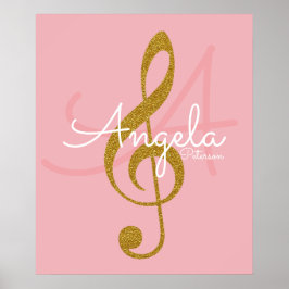 musiknot (golden treble clef), monogram poster