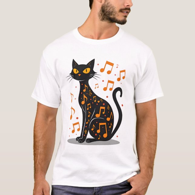 Musiknot Katt Halloween T-shirt  Musik Not (Framsida)