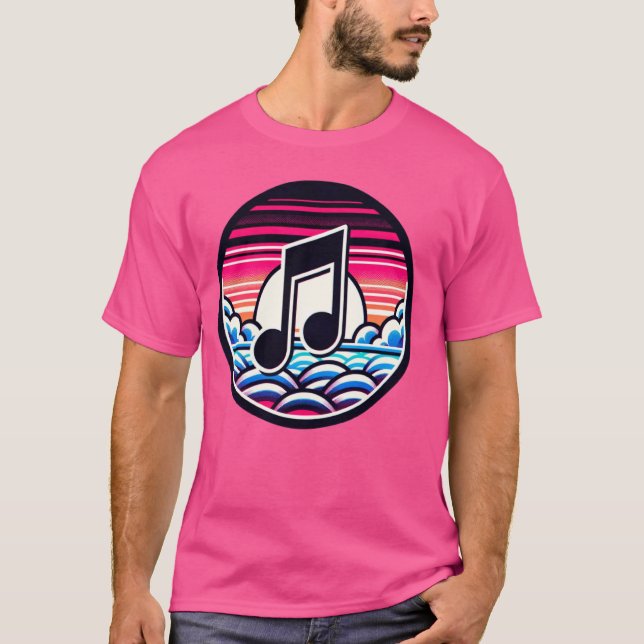Musiknot över stiliserade moln och solestetik t shirt (Framsida)