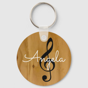 Musiknot på trä med namn nyckelring