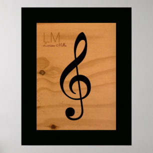 musiknot, treble clef on wood, anpassningsbar poster