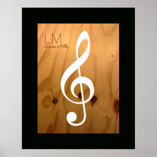 musiknot, treble clef on wood, personlig poster