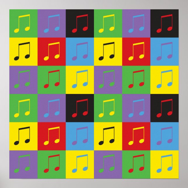 Musiknoter 8:e Pop Art-mönster Poster (Framsidan)