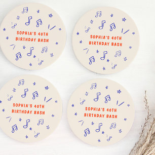 Musiknoter Handritade Illustrationer 40-årsdag Underlägg Papper Rund
