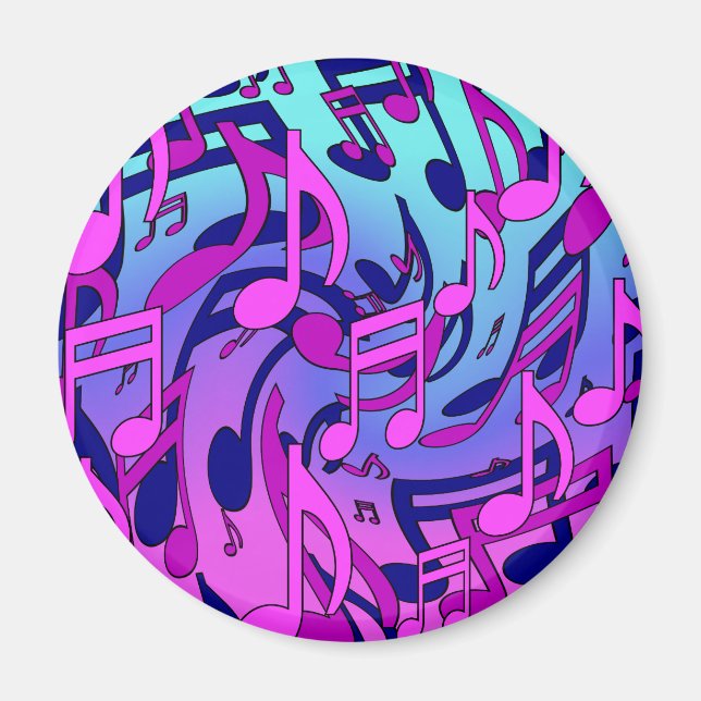 Musiknoter Livlig Rosa Blå Lila Aqua Mönster Magnet (Framsidan)