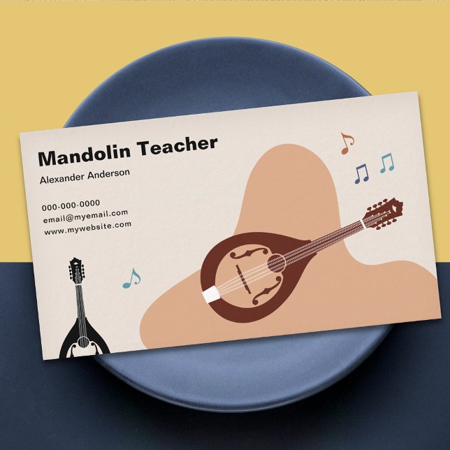 Musiknoter - Mandolinlärare  Visitkort (Music Notes - Mandolin Teacher Business Card)