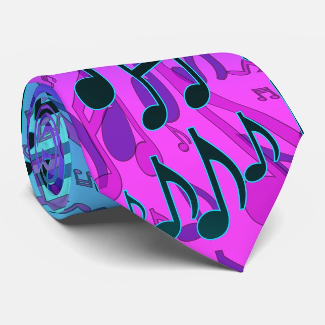 Musiknoter Musikalisk Mönster Blå Grön Rosa Aqua Slips (Rullad)