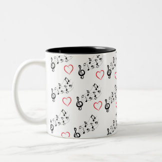 Musiknoter och hjärtan kaffemugg