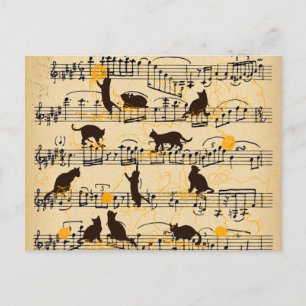 Musiknoter och kattungar vykort
