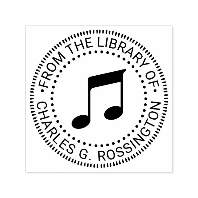Musiknoter Runt Biblioteksbok Namn Självfärgande Stämpel (Design)