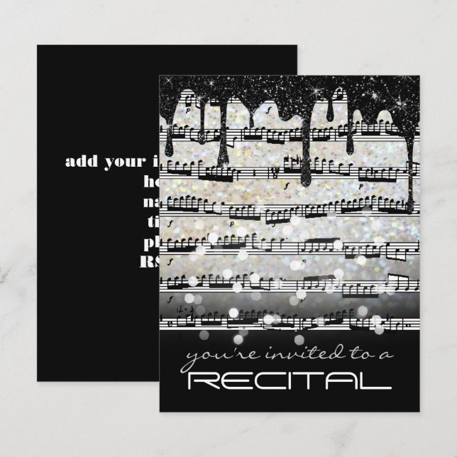 musiknoter svart och vit konsert inbjudningar (Fram/baksida)