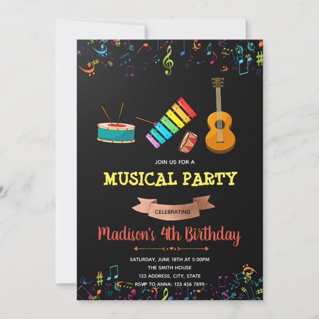 Musikparty födelsedagsinbjudan inbjudningar (Framsida)
