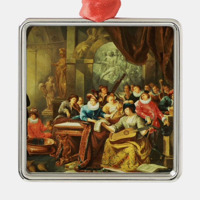 Musikparty i en Palatial insida med Julgransprydnad Metall (Framsidan)