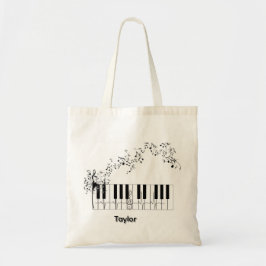 musikpiano blommigt namn tote bag tygkasse