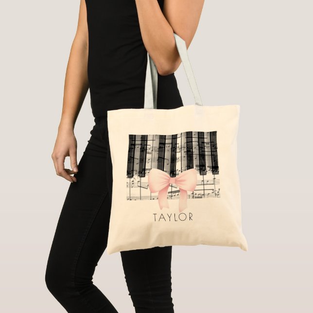 musikpiano rosa bow namn tygkasse (Framsida (produkt))