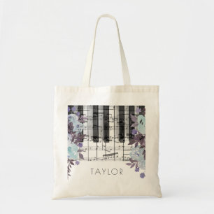 Musikpianoblå vattenfärgblommor tygkasse
