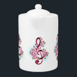 Musiksaxlar med saxblommor<br><div class="desc">Rosan tredubblar klafen med finskalig, detaljerad rosa japansk körsbärsfärg mot vit bakgrund som är målad med ljusblå blommar. Blåser rosa sakura.</div>