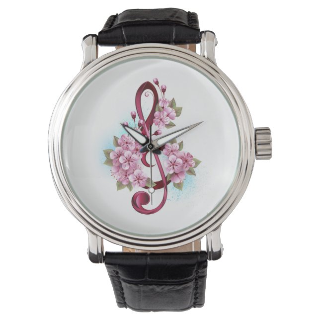 Musiksaxlar med saxblommor armbandsur (Framsida)