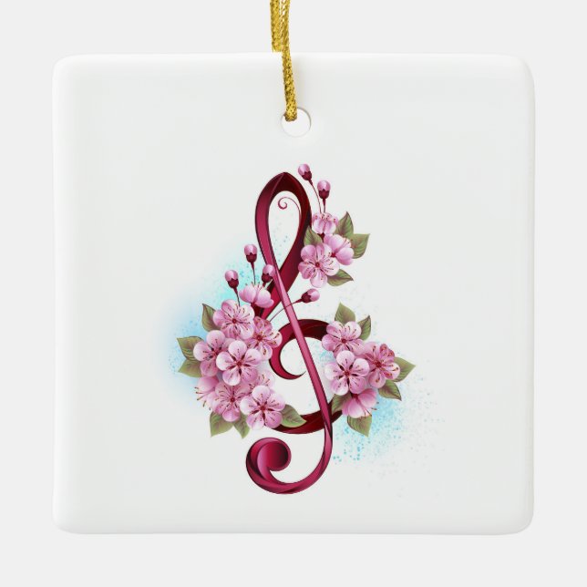 Musiksaxlar med saxblommor julgransprydnad keramik (Framsida)