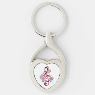Musiksaxlar med saxblommor twisted heart silverfärgad nyckelring