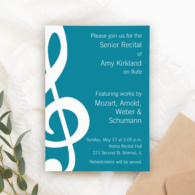 Musikskäl Inbjudningar (Custom senior recital invitation template - modern treble clef)