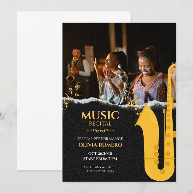 Musikskäl konsertfototrumpet jazz inbjudningar (Fram/baksida)