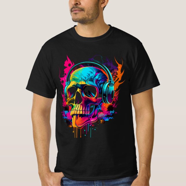 Musikskalle Bold 80's Retro Synthwave Graphic Tee (Framsida)