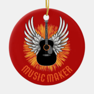 Musikskapare (gitarrspelare) julgransprydnad keramik