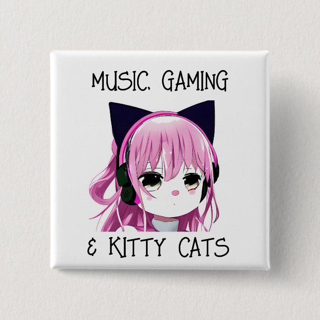 Musikspel och Kattunge Anime Girl Knapp (Framsida)