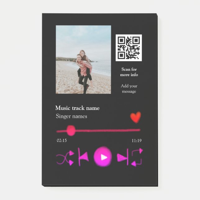 Musikspelarens personlig par kärlek q r code tex post-it block (Framsida)