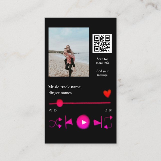Musikspelarens personlig par kärlek q r code tex visitkort (Framsida)