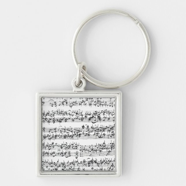Musikställning av Johann Sebastian Bach Fyrkantig Silverfärgad Nyckelring (Framsidan)