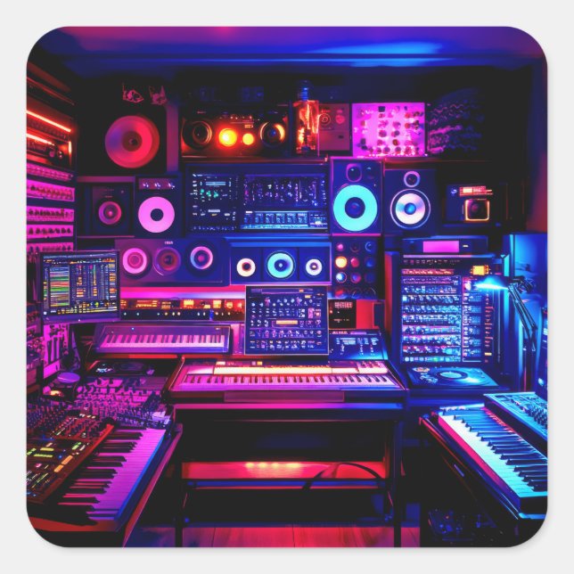 Musikstudio Fyrkantigt Klistermärke (Framsida)